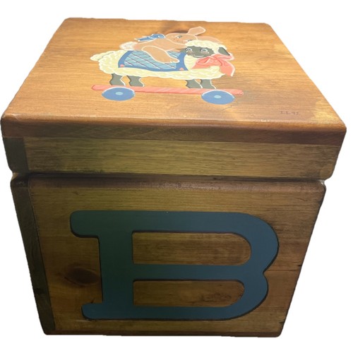 Vintage Wooden Toy Box / Storage Chest – ABC Alphabet Nursery Décor – 11” Cube