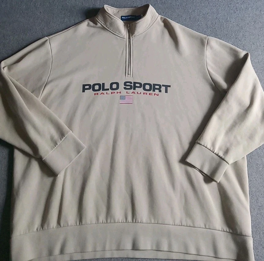 Polo Sport Ralph Lauren Sudadera Para Hombre 3XB Beige Cuarto Cremallera Pullover Usado en Excelente Condición Foto 2 de 4
