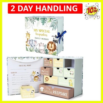 Baby Keepsake Box Newborn Memory Organizer with 9 Labeled Compartments First ...