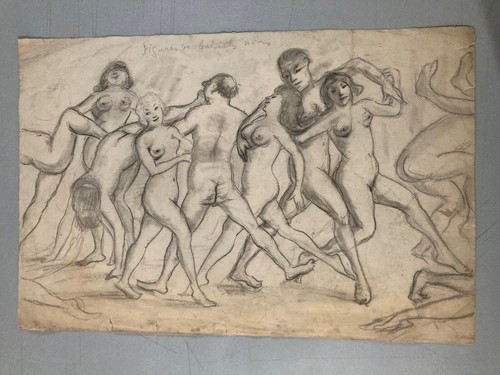 Very Nice Drawing Antique Nude Pencil Paper Naked Woman Erotic 1950 Verso Dance - Picture 6 of 12