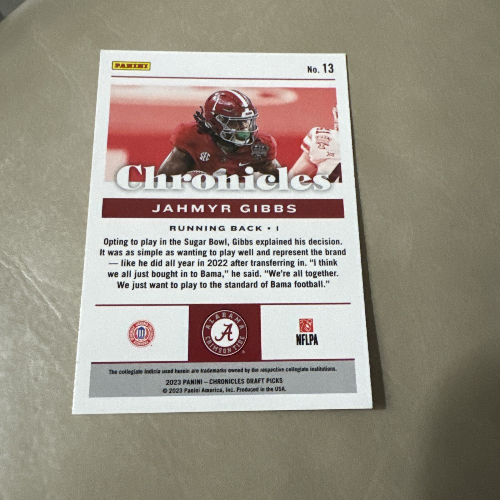 2023 Chronicles DP JAHMYR GIBBS 13 Alabama Crimson Tide/Detroit Lions