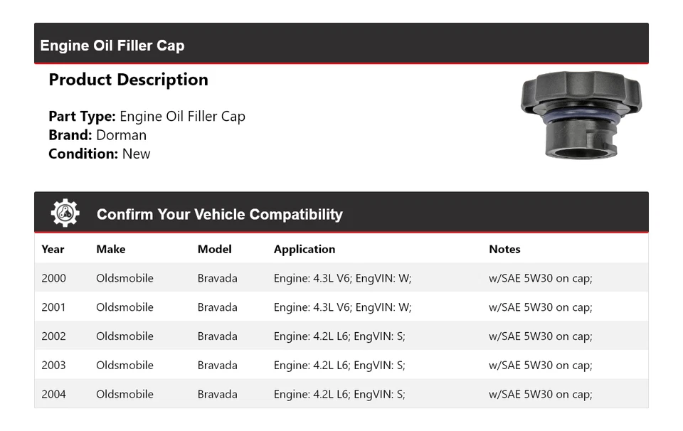 Tapa de llenado de aceite de motor Oldsmobile Bravada Dorman 2000-2004 2001 2002 2003 Foto 2 de 4