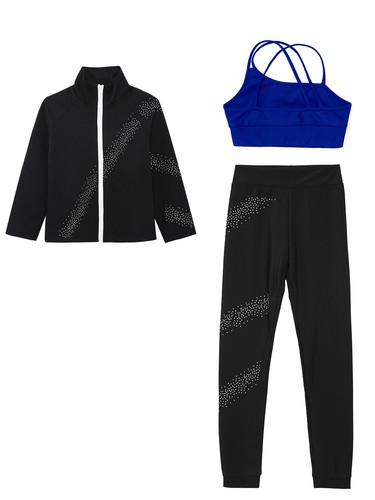 Kids Girls Jacket Vest With Pants Workout Sweatshirt And Trousers Gymnastic Gym - Picture 26 of 36
