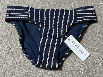 Seafolly Coastline Soft Pleats Bikini Swim Bottom Womens Size 8 Blue Stretch
