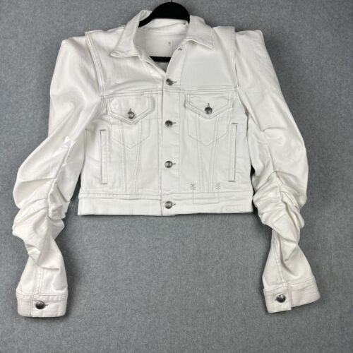 R13 Jacket Womens S Brooke White Kelsey Shirring Denim Crop Italy Rare READ