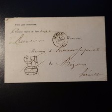 1863 - LETTRE avec PROCUREUR IMPERIAL au BLANC -> BÉZIERS / TAXÉ par ERREUR