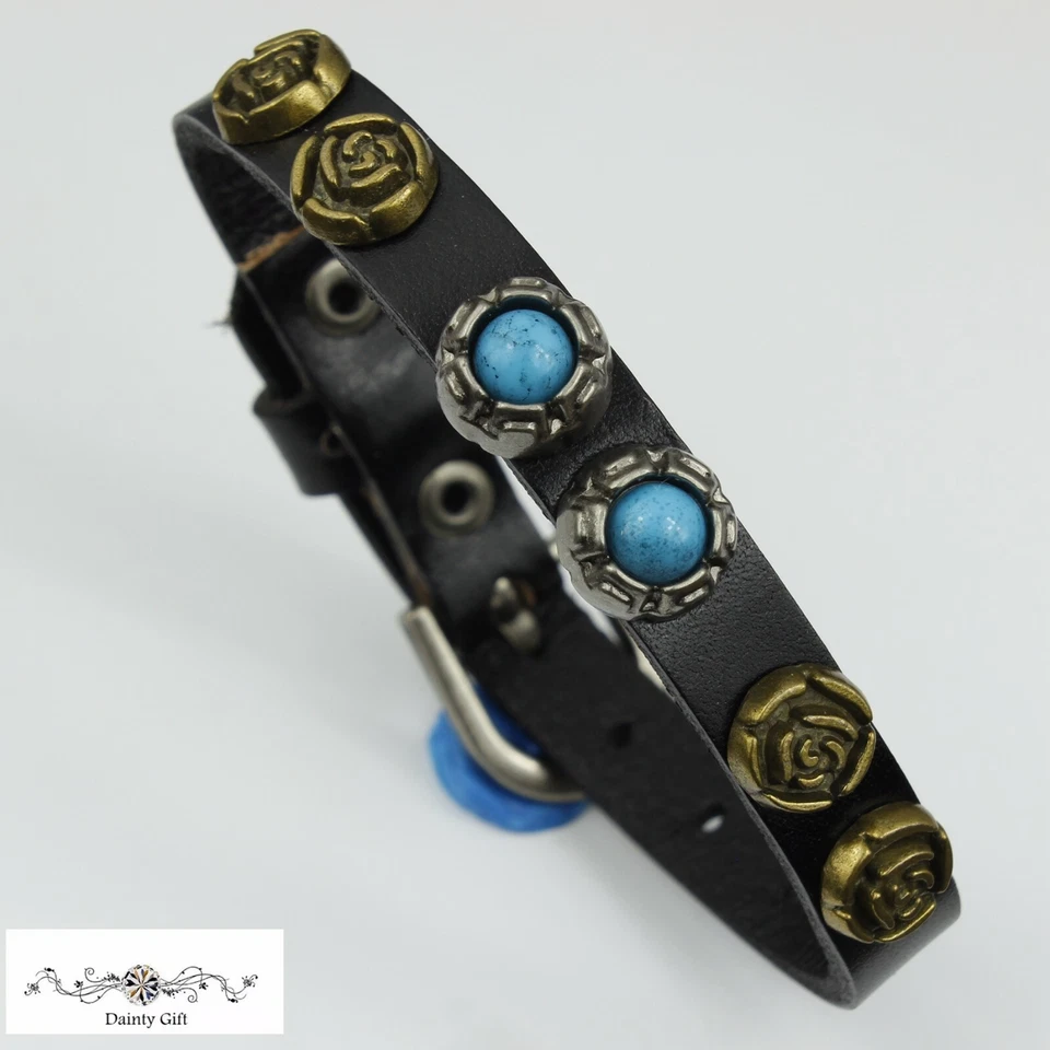 Pulsera/brazalete pulsera de cuero genuino flor rosa turquesa azul para mujer 7-8,8 Foto 2 de 4