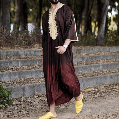 Mens Robe Muslim Clothing Saudi Arab Jubba Kaftan,Dishdash,Thobe,Long-Sleeve - Picture 20 of 35