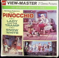 Disney's Pinocchio Lady  the Tramp Snow White 3d View-Master 3 Reel Set SEALED
