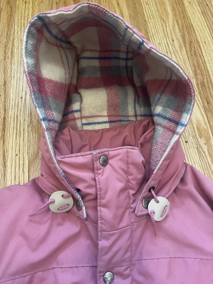Vintage L.L.BEAN Check Lined Hiking Parka Coat Pink Size Medium Barn Jacket Foto 4 de 4