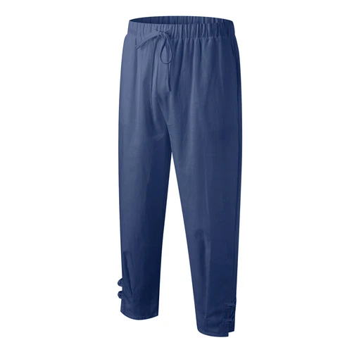 Men's Summer Cotton Linen Drawstring 3/4 Length Pants Casual Baggy Capri Shorts - Bild 10 von 39