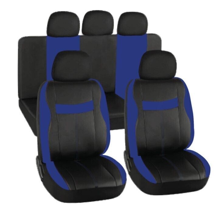 Car Seat Cover Leather Faux Full Set Leatherette Blue Black for Volkswagen Golf