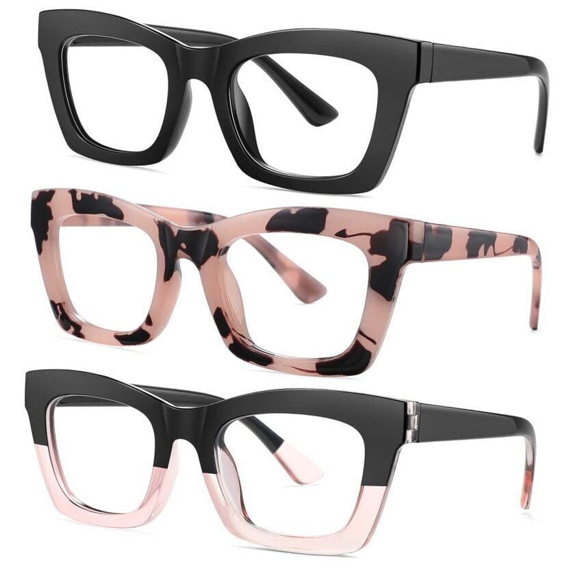 Blue Light Blocking Glasses for 3 Pack Black + Leopard + Black Pink Clear