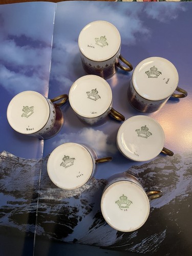 Aynsley Bone China Demitasse Espresso Cup & Saucer 7 Sets Red Gold Tone - Picture 15 of 22