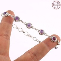 Solid 925 Sterling Silver Amethyst Chain Bracelet Jewelry 7.5 Am338 Solid 925 Sterling Silver Amethyst Chain Bracelet Jewelry 7.5 Am338