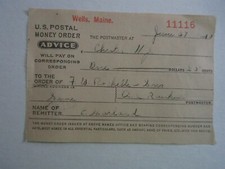 US Postal Money Order Advice 1910 Wells, Maine