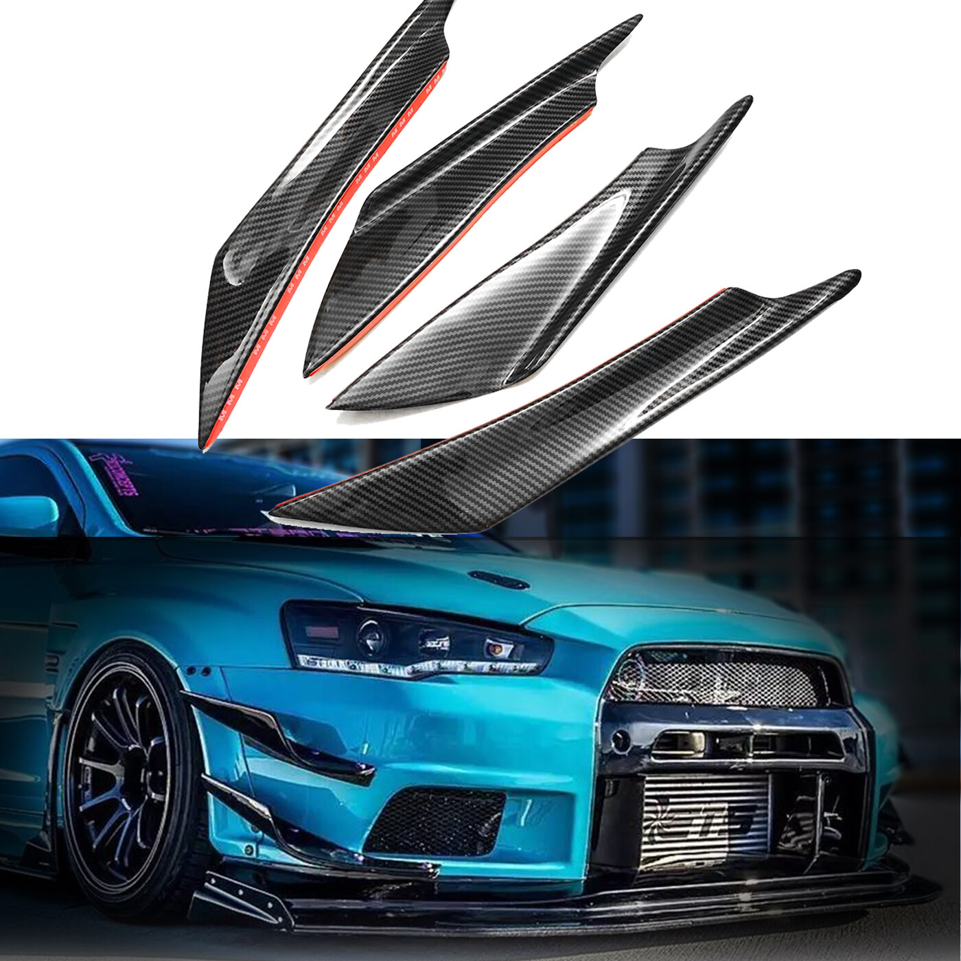 JDM Carbon Fiber Front Bumper Canard Splitter Lip for Mitsubishi Lancer