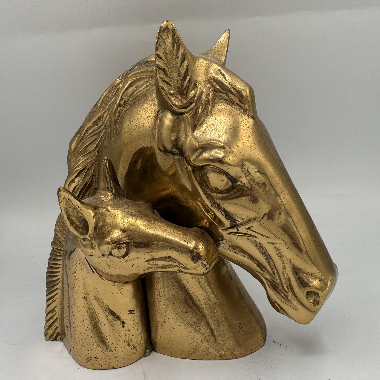 Solid Brass Horse Pony Statue Sculpture Vintage Metal Equestrian Bookend Decor