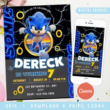 DIGITAL - Invitaciones de cumpleaños Sonic, Sonic invitación de cumpleaños suministros de fiesta