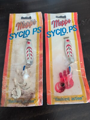 2 Lure Lot NOS Vintage Mepps Syclops Silver 1 W/Twister Tails New on Card Spoons
