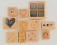 Stampin LOT OF 12 VINTAGE Wooden Rubber Stamps - Hearts Birds Stars MOST NEW