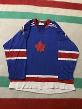 Vintage 50s 60s Durene Maple Leaf Canada Home Made Blue Hockey Jersey Medium M