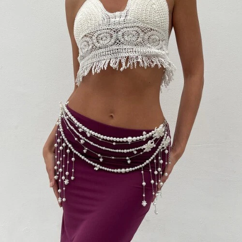 Perla Borla Cintura Cuentas Cadena Bikini Vientre Cinturón Cuerpo Joyería Vestido Decoración Foto 3 de 4