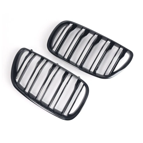 Gloss Black Double Line Front Kidney Grille Grill For 2007-2010 BMW X3 E83 ABS - Foto 3 di 10