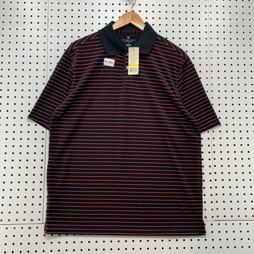 New Lyle Scott Performance Polo Shirt Mens Medium Black Red Striped Golf 21.5x28
