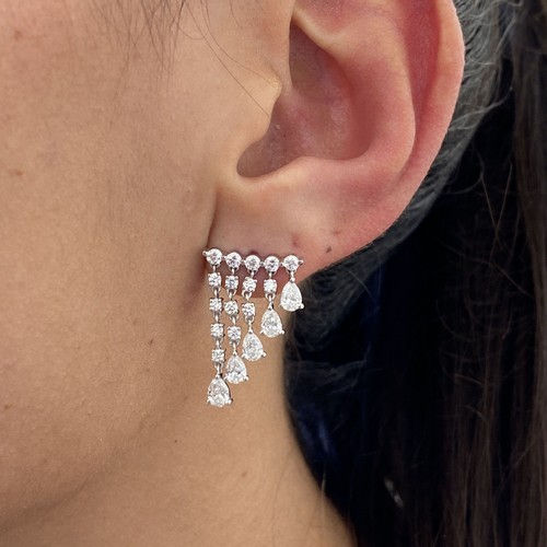 Diamond Earrings Round & Pear 2.29 Ct E-F VS1 Lab Created 14k White Gold - Picture 3 of 7