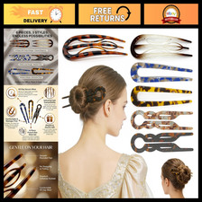 Vintage Tortoise Shell Hair Forks - U-Shaped French Pins for Long Thick Hair, 6-