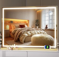 Hasipu Vanity Mirror with Lights, 100x75cm LED Makeup Mirror Touch Screen Gold
