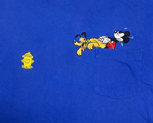 Vtg The Disney Store Embroidered Tshirt Mickey & Pluto Kids Sz M Blue - Picture 2 of 7