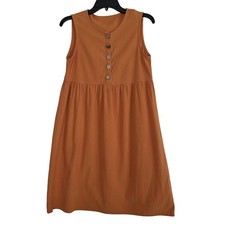 Cottagecore Womens Burnt Orange Sleeveless Babydoll Button Front Midi Dress M