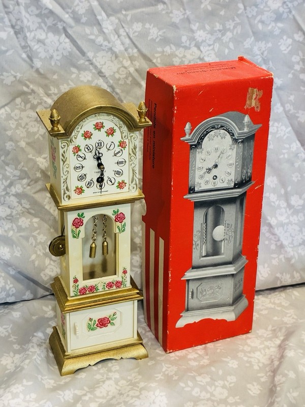 Antique Trenkle Miniature Grandfather Clock in Box *Works!* West W Germany