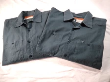 RED KAP (2) VTG Men's Work Shirts Size L-RG Green Long Sleeve 100% Cotton USA