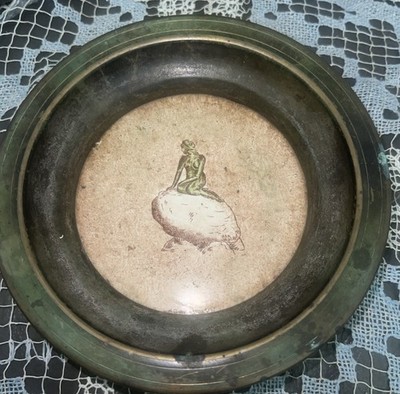 RARE VTG Just Andersen Danish Bronze Plate Flat Etched Mermaid S Christian 1890