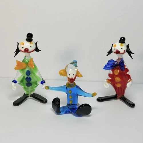 3 Vintage MINI Murano Glass Circus Clown Figures Art Glass Hand Blown READ