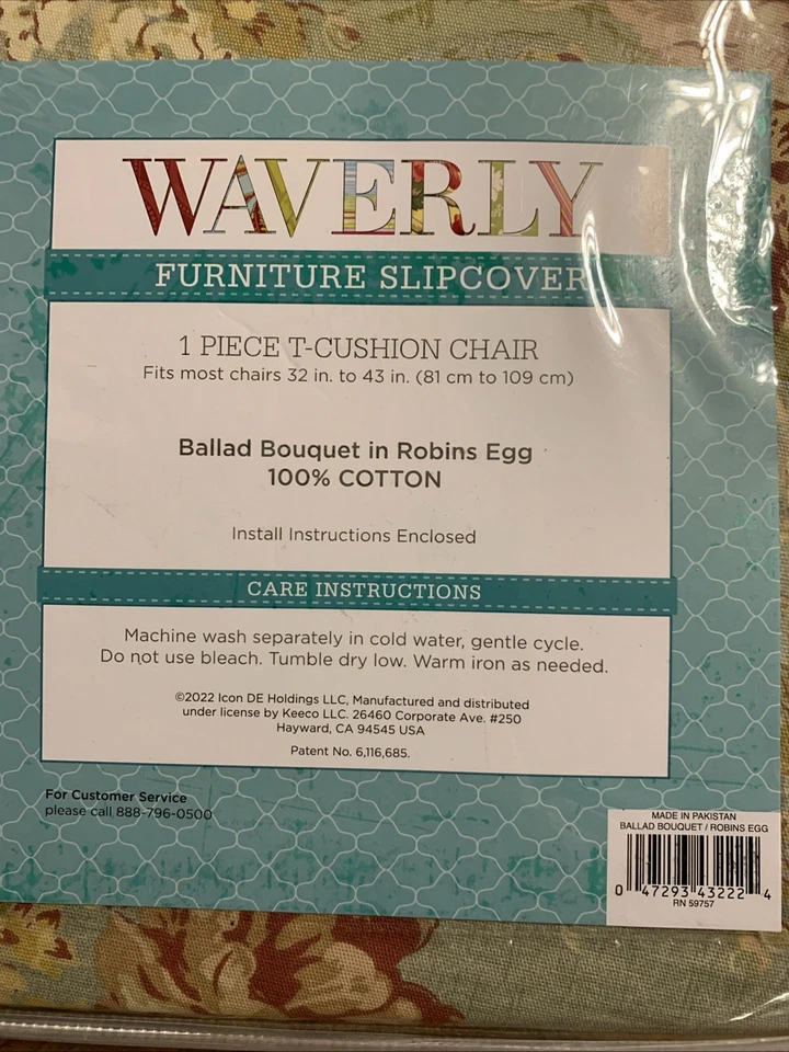 Waverly Slipcover T-Cushion Chair Ballad Bouquet/Robins Egg 32 X 43in - Image 3 of 4