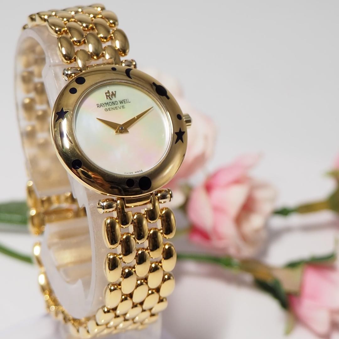 RAYMOND WEIL Ladies Watch F972 Shell Dial Quartz Stainless Gold Case Band image 2