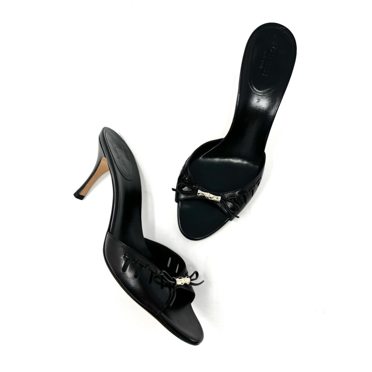 Vintage Gucci By Tom Ford Y2K Black Leather Bow Bamboo Sandals
