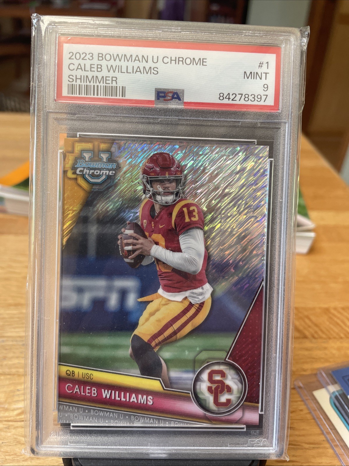 2023 Bowman University Chrome - Caleb Williams #1 Shimmer Refractor (RC) PSA 9