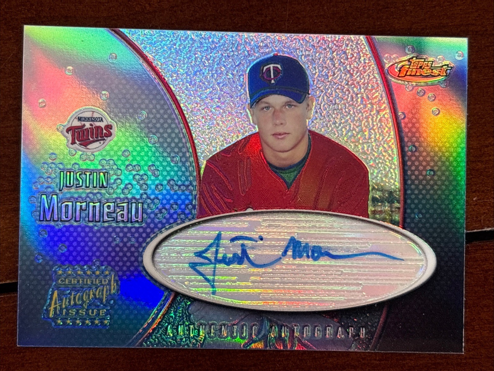 2001 Topps Finest Justin Morneau Rookie Auto Refractor Twins