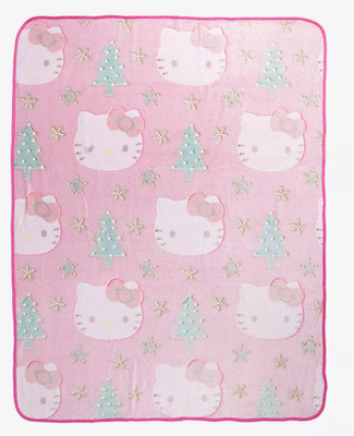 HELLO KITTY Throw Blanket: Holiday Glitter Christmas Trees Red Pink Sanrio 46x60
