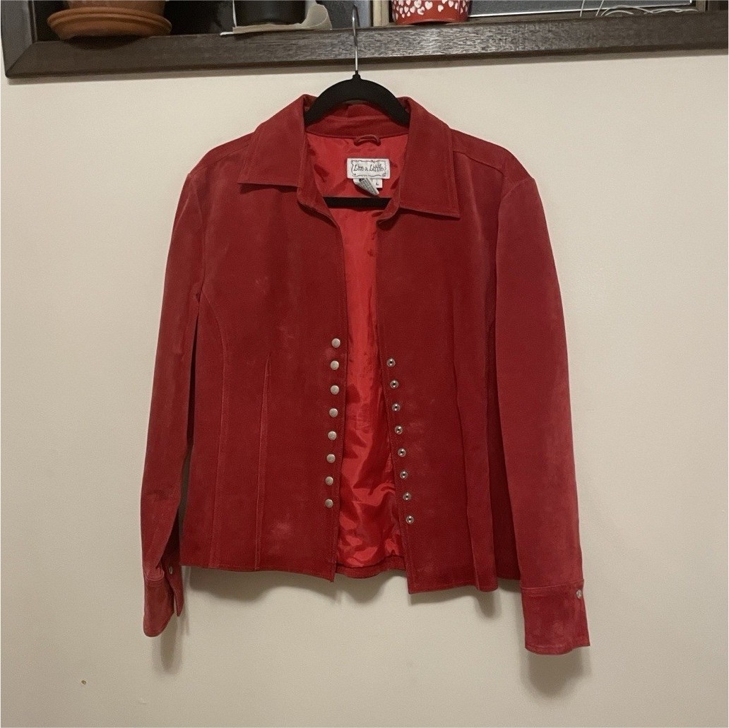Live a Little Red Leather Button Front Collared Lined Women's Jacket Size L
