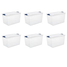 Sterilite Large Storage Bin 66 Quart Clear Plastic Storage Container 6 pack