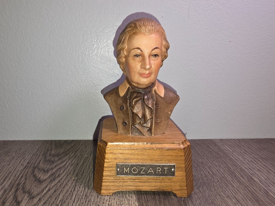 Vintage Reuge Music Box - Haydn Bust - Wood Base - Works! *Euc*
