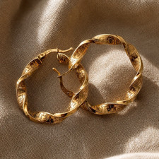 Elegant 14K Yellow Gold Twisted Hoop Earrings...