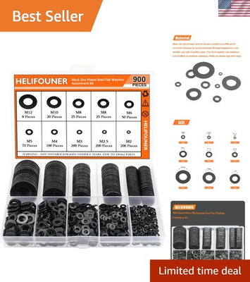 #ad 900 Piece Assorted Black Zinc Flat Washers Set M2 M12 for Ultimate Versatility $17.99