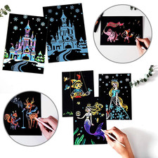 Magic Scratch Art Paper 7.9"x5.5" Rainbow Landscape Engraving Art Mini Scrat...